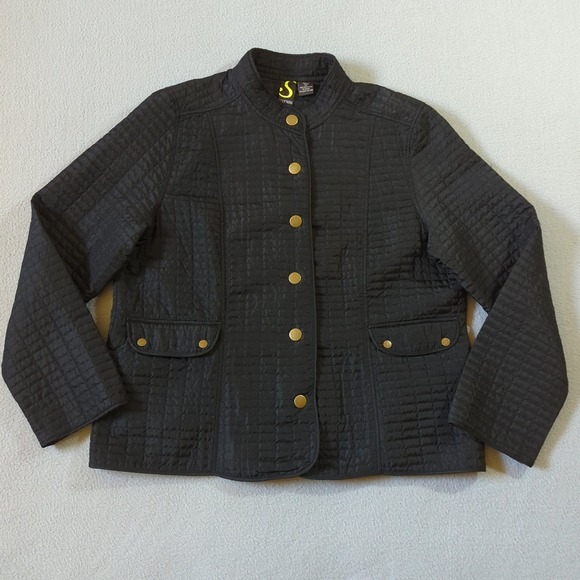 Sportelle Womens XL Black Quilted Snap Front Mock Neck Lightweight Jacket - Picture 2 of 6